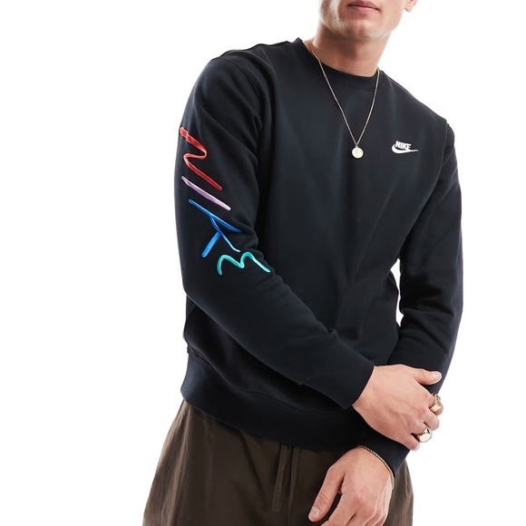Nike Other - Nike Mens Club Fleece Colorful embroidered Graphic Crewneck Sweatshirt XXL Black